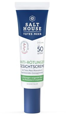 Salthouse Döda havet terapi anti-rodnad ansiktskräm, döljer, lugnar och skyddar med SPF 50, särskild vård för irritationskänslig hud, rodnad och vid benägenhet till rosacea eller couperos, 30 ml