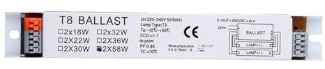 NZBZKKNBCP Ballast électronique for lampes fluorescentes T8 for large tension 220-240 V CA 2 x 18 W/2 x 30 W/2 x 58 W/2 x 36 W/1 x 36 W ballast(2x58W)