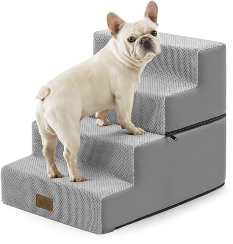 Hundetreppe 4 Stufen 45cm Hoch, 2-in-1 Hundetreppen für Kleine Hunde Alte Katzen, Faltbare Haustiertreppe Katzentreppe Sofa mit Waschbarem Bezug, 40x60x45cm (Grau)