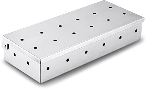 Scatola di affumicatore di carne in acciaio inossidabile per barbecue trucioli di legno Accessori per grigliare Won'for T Warp 22.2x9.6x4.4cm Bbq Smoker Box Pellet trucioli di legno per griglia