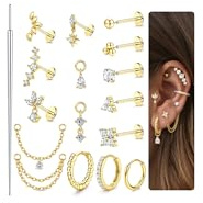 16G Threadless Flat Back Earrings 316L Surgical Steel Cartilage Earring Stacks Flatback Push in Nose Rings Studs Hypoallergenic Tragus Helix Conch Labret Medusa Piercing Jewelry S1 G1