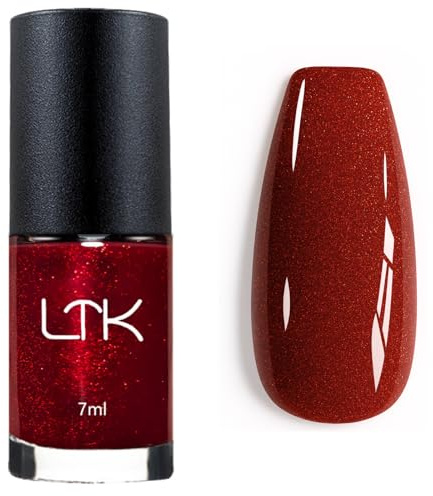 Red Glitter Nail Polish - Shimmer Burgundy Nail Varnish - Breathable Sparkly Long Lasting & Quick Dry Dark Red Nail Polish - No Need UV Light DIY at Home for Women Girls