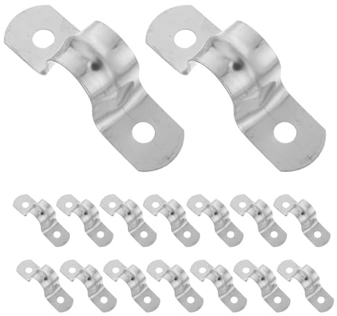SOPOTUTU 100pcs Stainless Steel U-Shaped Pipe Clamps with Double Hole Two Screw Tube Strap Bracket for EMT Conduit Pipe Holder for Electrical Plumbing Support and DIY Installation