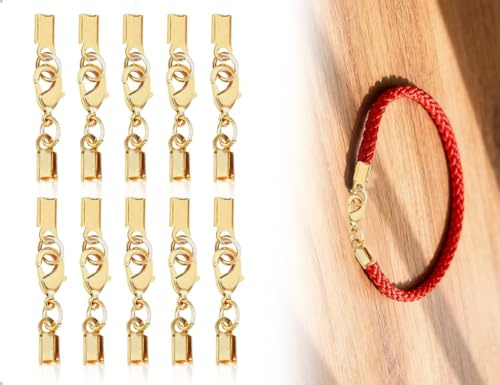 OHYANYAO 10 Pezzi Chiusure per Catenine in Ottone,Fermagli per Braccialetti,Terminali per Corde con Chiusura a Moschettono per Cinturini in Pelle,Materiale per Collane,Cinturini in Pelle(Oro)