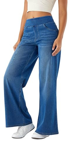 Baggy Jeans Women Stretchy Jeans for Women UK, Ladies Large Denim Wide Leg Pants, High Elasticated Waisted and Slimming with Pockets, Straight Tube, Loose fit, High Elasticity Trousers