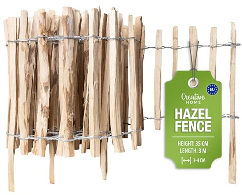 Creative Home Clôture en Bois de Noisetier de 35 cm de haut et 3 m de long | Cloture en Rouleau | Espacement des Lattes 3-5 cm | Clôture de Jardin | Bordure de Pelouse, Bordure de Parterre de Fleurs