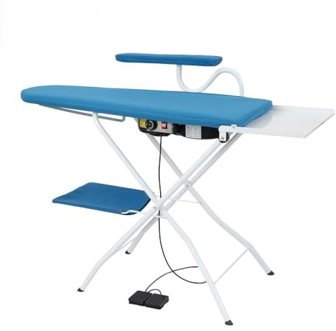 EOLO Table à Repasser AS01 V4 R1 Professionnelle Pliable Compacte Aspirante Soufflante Chauffante Régulation Température Etagère à Linge Support Repose-Fer roulettes Garantie 5 Ans A++