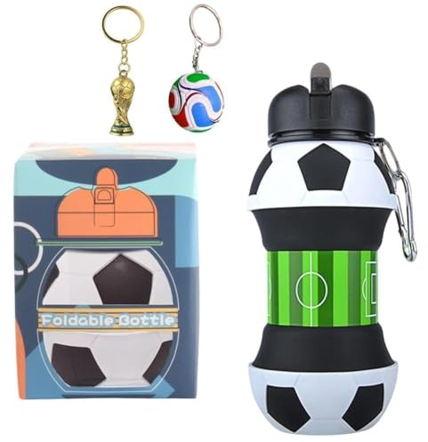 GVMJHYK Borraccia da Calcio Pieghevole in Silicone 550ml – Antigoccia e Antiturto con Portachiavi, Senza BPA, Borraccia Portatile per Sport, Viaggi, Scuola – Regalo per Bambini e Adulti