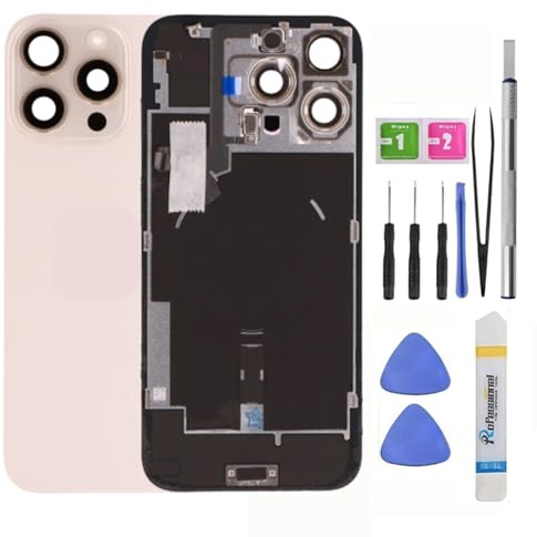 ZAMLINK Back Glass Replacement Compatible with iPhone 16 Pro Max All Carriers 6.9 + Pre-Installed Plate + Wireless Charging Coil Flex Cable + Microphone + Flashlight + Camera Frame (Desert)