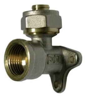 Raccordo curvo F con flangia a 3 fori per tubo multistrato a stringere 3/4 x20mm