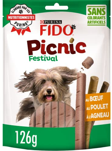 FIDO Picnic Festival - Friandises pour Chien - Lot de 8 Sachets de 126 g | Friandises pour Chien - Mélange savoureux au bœuf poulet et agneau, riche en oméga 3 et 6 et vitamines - Snack Chien