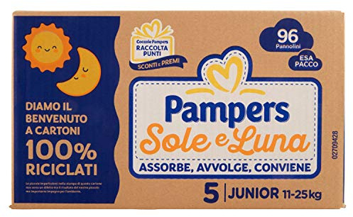 Pampers Sole e Luna Pannolini Junior, Taglia 5 (11-25 kg), 96 Pannolini
