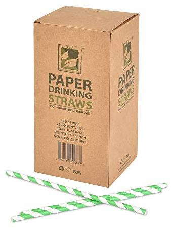 Earth's Natural Alternative Paper Straw, Green Stripe, 250 Count, 7.75 Length, 6mm Diameter