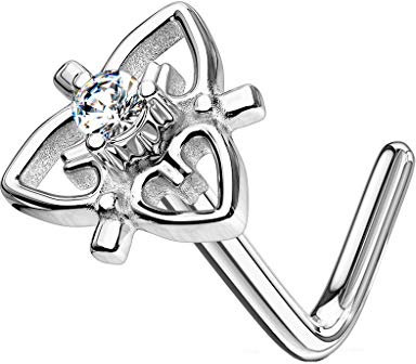 beyoutifulthings Nasen-Piercing ZIRKONIA HERZEN 5,7mm Nasen-Ring Nasen-Stecker L-Form Chirurgenstahl Silber Clear Stab-Dicke 0,8mm