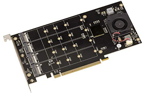 KALEA-INFORMATIQUE M2 PCIe x16 Controller-Karte für 4 M.2 NVMe M Key SSDs mit PLX8747 Chipsatz - 128GB Bandbreite Max 16000MB/s. | PLX8747 PCIe Karte für 4 x M2 NVMe SSD bis zu 16000 MB/s