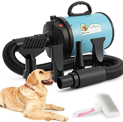 Mxmoonant Kompakter Hundetrockner 2400 W, Geschwindigkeit und Temperatur einstellbar, mit 4 Düsen, Bürste und Handtuch für Haustiere, für zu Hause und den Hundesalon