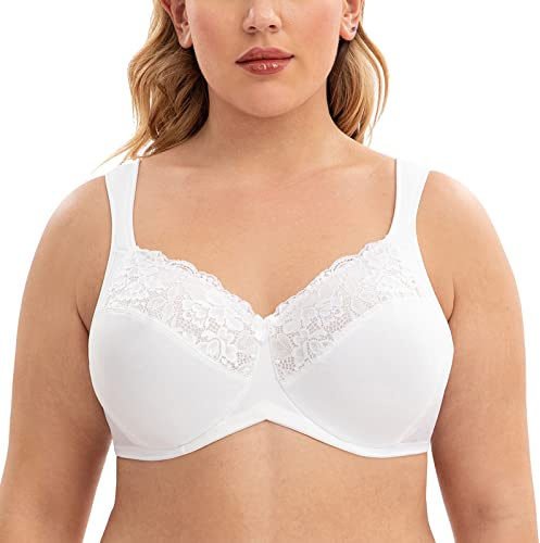 CASOLACE Soutien-Gorge Femme Grande Taille avec Armatures Minimiseur Sexy Dentelle Blanc 120E