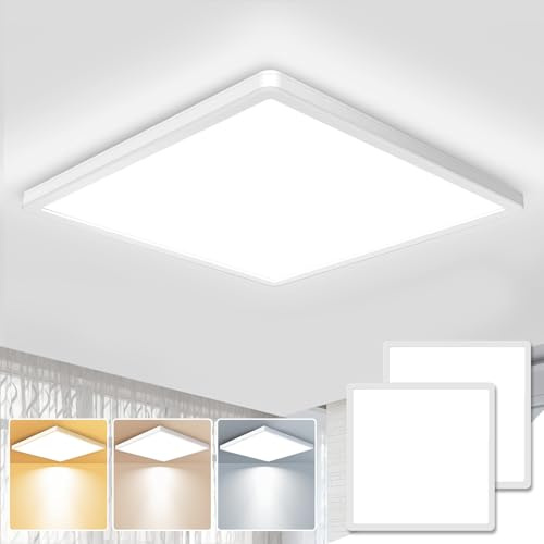 zemty LED Deckenleuchte Flach 24W 29.5cm, 3000K/4000K/6500K Deckenlampe | 2 Stücke, Eckig Panel, 3Farben, Ultra Dünn Lampen Deckenlampen Badezimmer Modern Lampe Decke für Bad Schlafzimmer Küche Flu