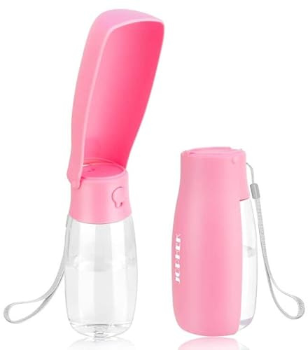 JOPHEK 550ML Tragbare Haustier Trinkflasche, 180°Faltbare Hund Katze Haustiere Auslaufsicher Wasserflasche, Hunde Katzen Flasche mit Aktivkohlefilter für Täglich Spazieren Gehen Reisen Campen