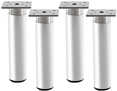 Rusoz 4 Stück Möbelfüße Verstellbar, Möbelfuß Metall 200 mm Höhe Klein Tischbeine Höhenverstellbar 0-20 mm Aluminiumlegierung Rund Matte Silber Mit Schrauben Für Sofa, Bett und Schränke