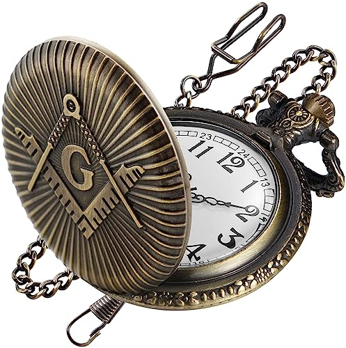 Realpoo Animal Patch Pocket Watch, Carved Animal Design Patch Pocket Watch for Men, Men's Pocket Watch with Waist Chain