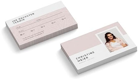 Terminkarten mit Foto personalisieren | Design Makeup Artist | 2-seitig | Querformat | Menge wählbar | Terminzettel | nächster Termin | Nagelstudio | Fußpflege | Wellness | rosa weiß (1000 Stück)