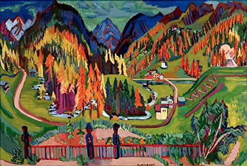 MSTECO Leinwand Bilder Kunstdrucke Abstrakt Poster Berühmtes Gemälde Dorf Monstein bei Davos von Ernst Ludwig Kirchner für Wohnzimmer 60x90cm