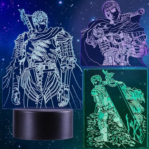 QQAAMZ Manga Berserk Lampe 3d Illusio Berserk Guts Nachtlicht Kinder Touch Mit Fernbedienungnachttischlampe, ​Anime Merch Led Chreibtischlamp Gadget Weihnachtsdeko Freundegeburtstagsgeschenk 3 In 1