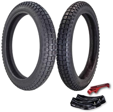 Kenda Small Block K262 2.75-17 Tube-Type (TT) Tires & TR-4 275/300-17 Tube for Small Street and Trail Bikes, Dirt Bikes, and Scooters - Durable Off-Road and On-Road Performance with Keychain (2 Pack)