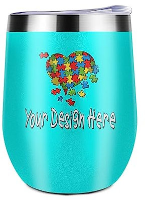 Miujonvy Weinglas Tumbler mit Deckel Ihr individuelles Bild Doppelwand Vakuum Edelstahl Reisebecher für Cocktails Helles Cyan