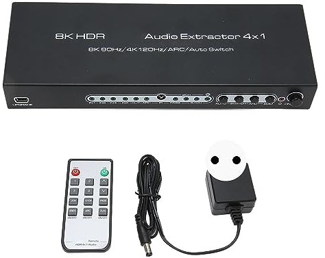 8K HDMI Audio Extractor Splitter, HDR 1080P HDMI a HDMI Audio Converter + SPDIF Óptico + L/R Soporte de Salida de Audio 8K 60Hz 4K 120Hz ARC Aoto Switch (Enchufe de la UE)
