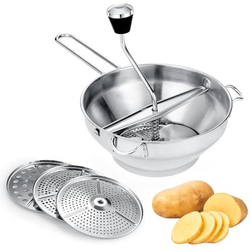 vvhippo Passiergerät Edelstahl, Passiergerät aus Edelstahl mit 3x Siebeinsatz, kartoffelpresse Passiersieb für Tomatensoße, Apfelmus, Püree, Kartoffelpüree, Marmelade, Babynahrung
