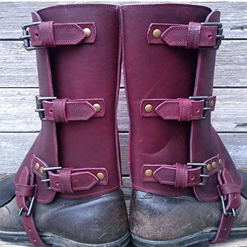 IBaLzi Steampunk-Leder-Beinpanzer-Beinschienen, mittelalterliche Vintage-Stiefel-Schuhhülle, Wikinger-Ritter-Soldat-Cosplay-Kavalier-Gamaschen, viktorianisches LARP-Kostüm