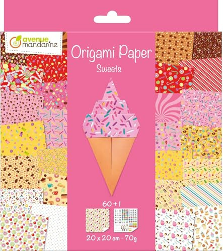 My Mandarine OR522C - Una confezione da 60 fogliorigami 20x20 cm 70G (30 motivi x 2 fogli ) + foglio di adesivi.''occhi'',a partire dai 7 anni - caramelle