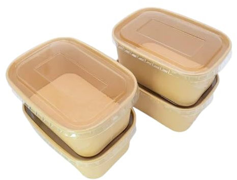 Whitedrop Ciotole usa e getta in carta kraft con coperchio, ciotole per zuppe, adatte per microonde e congelatore, ecologiche, contenitori rettangolari per alimenti (50 pezzi, 750 ml)