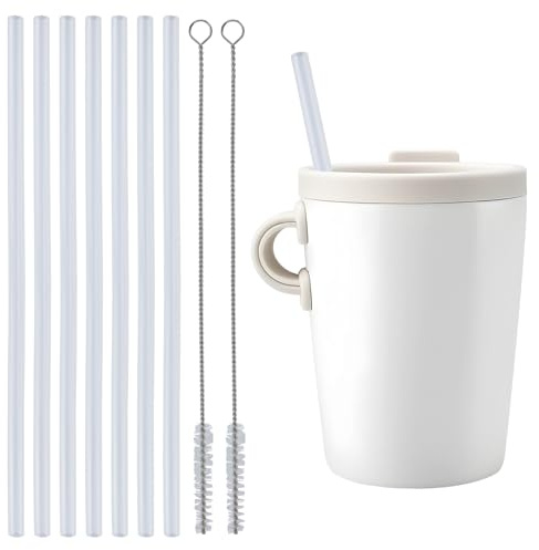 RESTALLADNWEST 7 Pcs Plastic Straws, Reusable, Non-Toxic, BPA Free, Dishwasher Safe, Compatible with Water Bottle 18-64oz, Includes 2 Straw Brushes