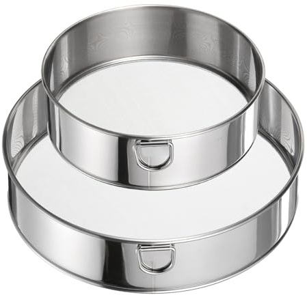 sourcing map 2 Pcs Stainless Steel Flour Sifter, 6 60 Mesh and 8 40 Mesh Round Flour Sieve Sieve Fine Mesh for Baking Cake Bread
