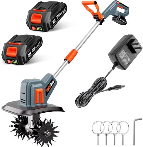Cordless Tiller for Gardening 360 RPM Rototiller TH4000 Cultivator TaskStar Electric Garden Tiller Battery Powered Total 4000mAh,48 Heavy-Duty Steel Tines for Smooth Ground Breaking,Tending,Composting