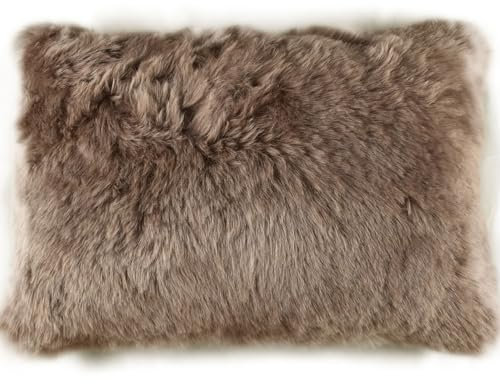 Kuhfelle Online & Nomad Lammfell Kissenbezug Taupe kurzwollig aus echtem isländischem Lammfell Fellkissen (40 x 60 cm)