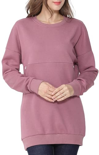 FEOYA Damen Stillshirt Langarm Umstandsshirt Bequem Reißverschluss Stillpullover Baumwolle Stilloberteile Winter Langarm Stillkleidung