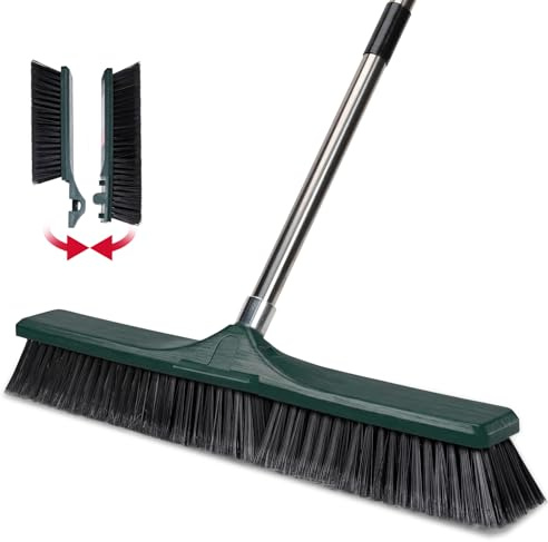 Masthome Heavy Duty Outdoor Garden Broom-Extra Wide 63cm Angled Sweeping Brush - 6-Layer Stiff Dense Bristles-Stainless Steel Adjustable Handle for Patio Driveway Yard Garage Warehouse Industrial Use