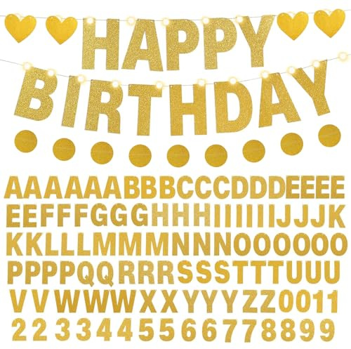 VEGCOO Gold Buchstaben Nummer benutzerdefinierte Banner, DIY personalisierte Wimpelkette Banner