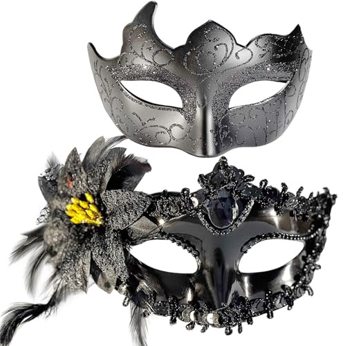 YIFLorine TANG Maskerade bollmasker, 2 st svarta spetsmasker, maskerad parmask, venetiansk mask för cosplay, sexiga masker för dam, herr, halloween, karneval, maskerad