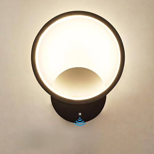 LED Wandleuchte mit Bewegungsmelder Innen 10W 3000K Modern Wandleuchte aus Aluminium mit Bewegungssensor 3 Modi Wandbeleuchtung für Wohnzimmer Schlafzimmer Flur Treppe Balkon Korridor Lampe, Schwarz