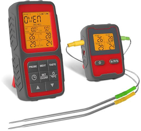 Fleischthermometer für Grillen im Freien, Thermometer zum Kochen mit zwei Sonden, sofort ablesbares magnetisches Lebensmittelthermometer, App-Steuerung mit Zeitalarm, mit