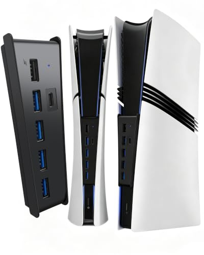Joso 6 Port USB Hub für PS5 Pro/Slim, USB High-Speed Expansion Hub Ladegerät Splitter Kompatibel mit PlayStation 5 Slim/PS5 Pro, Extender Adapter 4 USB + 1 USB Ladeanschluss + 1 Typ C Port