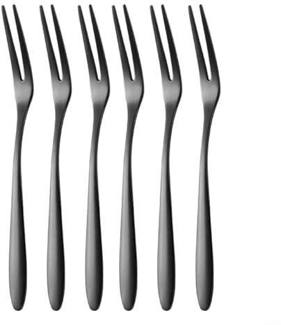 Juego de 6 mini tenedores de acero inoxidable para disfrutar de frutas, postres y sushi, ideal para fiestas y cenas casuales (negro)