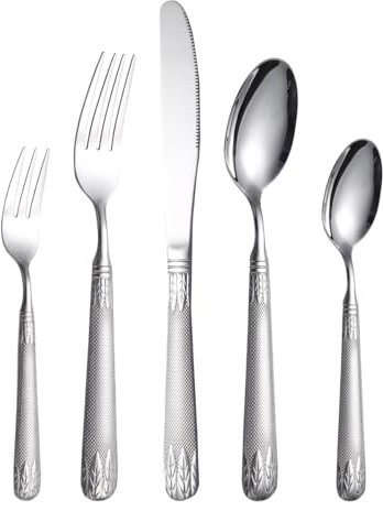 Silverbestick Bestickset, 5/20/30/40/50/60 St 304 Rostfritt Stål Bestickset Tjock Biffkniv Middagskniv Bestickkniv Gaffelsked, Guld-20 Stycken För 4(Silver-5 Pieces)