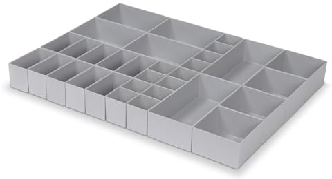 1a-TopStore 32-tlg. Einsatzkasten-Set, grau, für Schubladen von Material- und Werkzeugschränken, 63 mm hoch, 600x440x63 mm (LxBxH), aus schlagfestem Polystyrol
