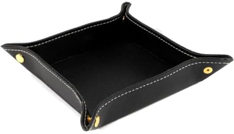 Vaciabolsillos de Polipiel, Organizador de Entrada para Llaves, Llaves Coche y Carteras, Marrón y Negro. 15x15x3Cm (Negro)